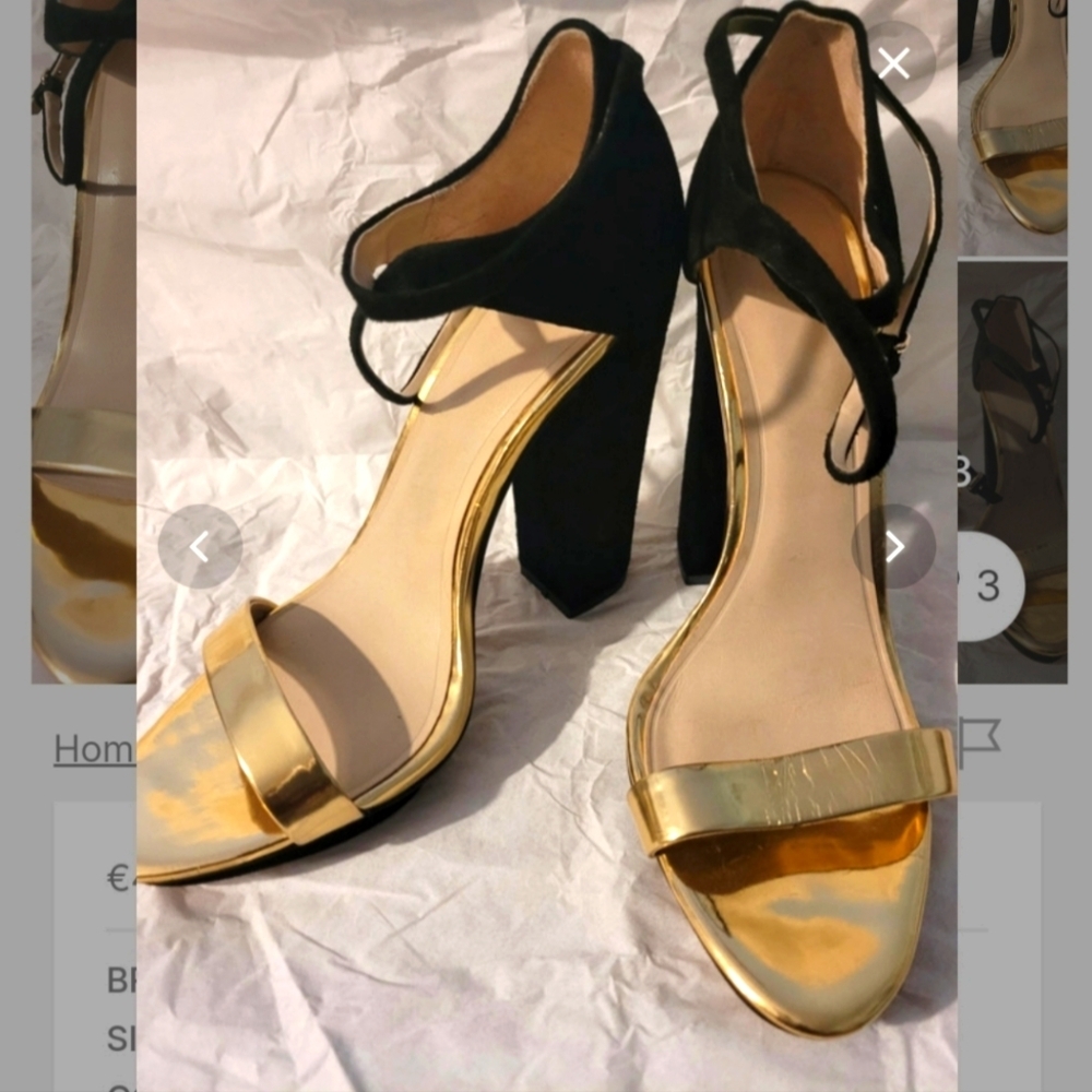 Zara Black & Hold Strappy Platform Sandals Block heels Size 6